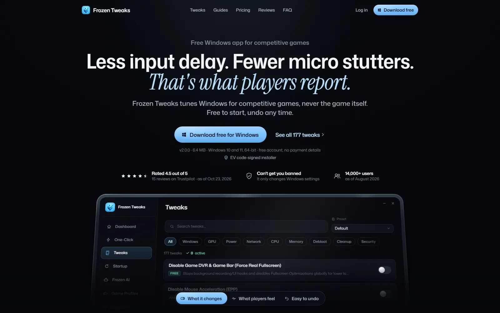 Frozen Tweaks landing page